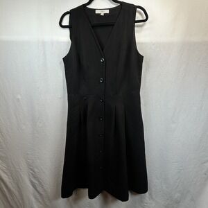 LOFT Black Sleeveless Button-Front Dress